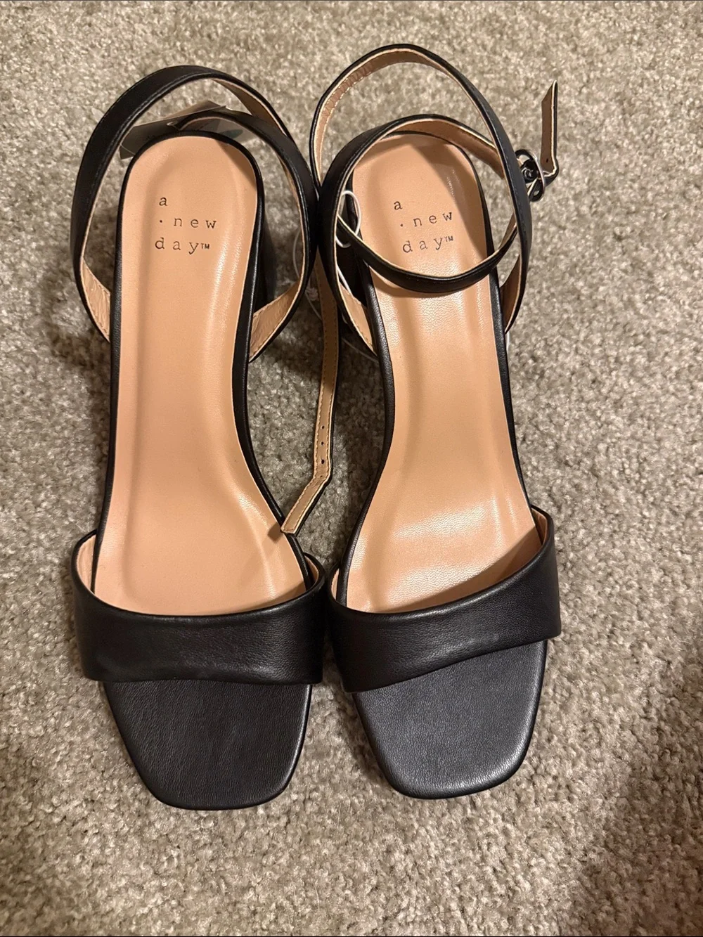 a new day Black Square-Toe Ankle-Strap Heeled Sandals target Shannon heels